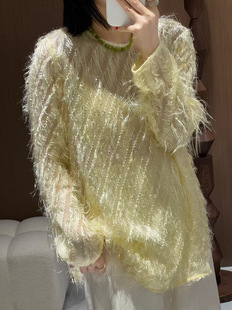 真丝剪花流苏上衣甜美蕾丝衫女中长款毛毛打底衫洋气上衣高级感