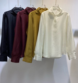 衬衫 小立领双层天丝压花上衣新中式 国风立领盘扣气质上衣女长袖