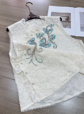 重工撞色亮片钉珠刺绣时尚百搭宽松显瘦纯色立领无袖连衣裙高级感