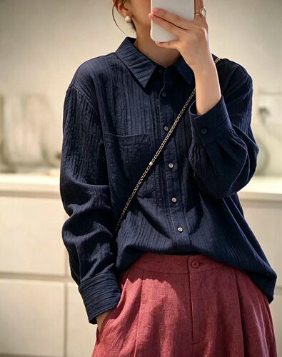 亚麻竖条纹衬衫2026秋款新款新中式国风复古盘扣百搭重磅上衣女