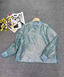 真丝欧根纱上衣新中式国风女装真丝提花上衣双色色织工艺