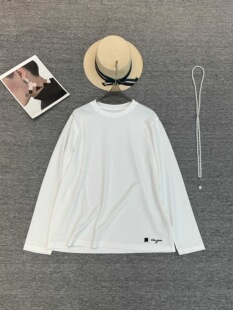 字母刺绣下T恤白色长袖T恤女宽松大版中长款高个子打底衫秋