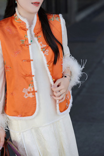 桑蚕丝山石牡丹宋锦马甲上衣外套新中式国风复古上衣新中式国风