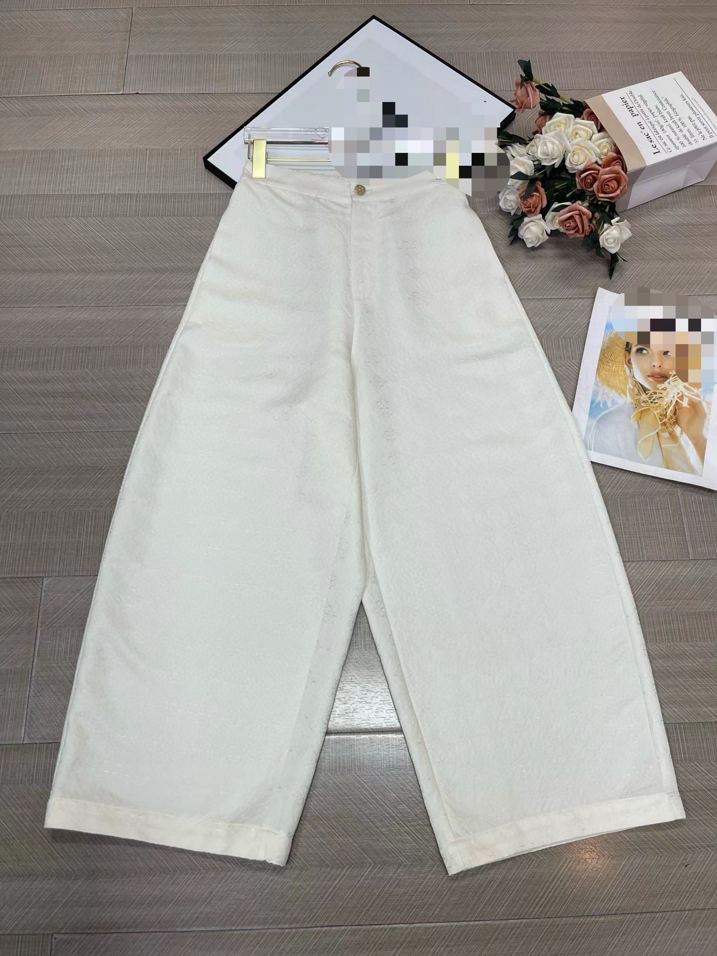 2026春季新款腰花边简约宽松休闲百搭人丝铜氨提花阔腿裤,女装/女士精品,裤子,淘宝优惠券,粉丝福利购,淘宝优惠卷