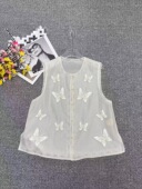 欧根纱蝴蝶刺绣马甲新中式 马夹外套上衣 国风圆领重工刺绣花无袖