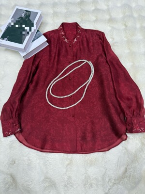 天丝绣花双层衬衫新品中式国风通勤百搭真丝欧根纱刺绣打底衬衫