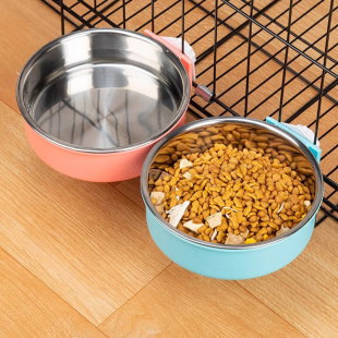 猫粮食碗喂食式挂碗狗打翻碗宠物猫盆狗水盆悬挂不锈钢碗笼子防碗