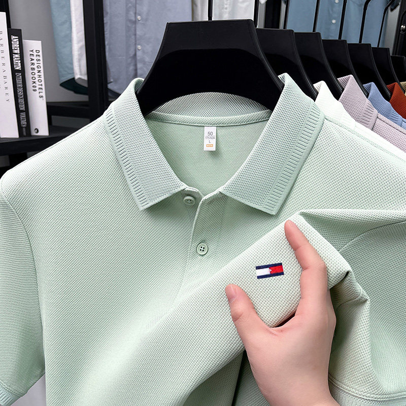 正品汤米纯色男士短袖翻领POLO衫 夏季锈花珠地棉商务休闲T恤上衣