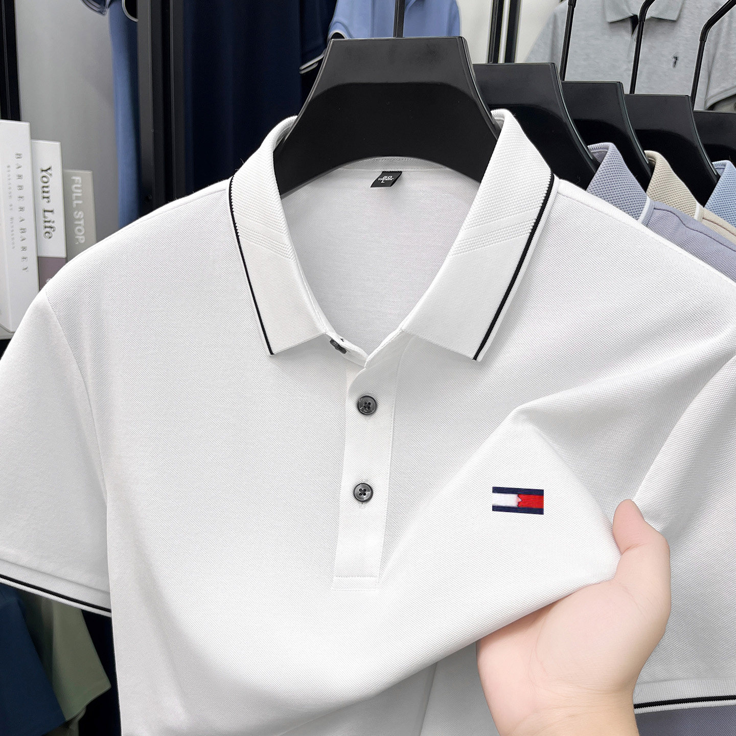 美国汤米纯色男士短袖翻领POLO衫 珠地棉锈花T恤经典款商务男上衣