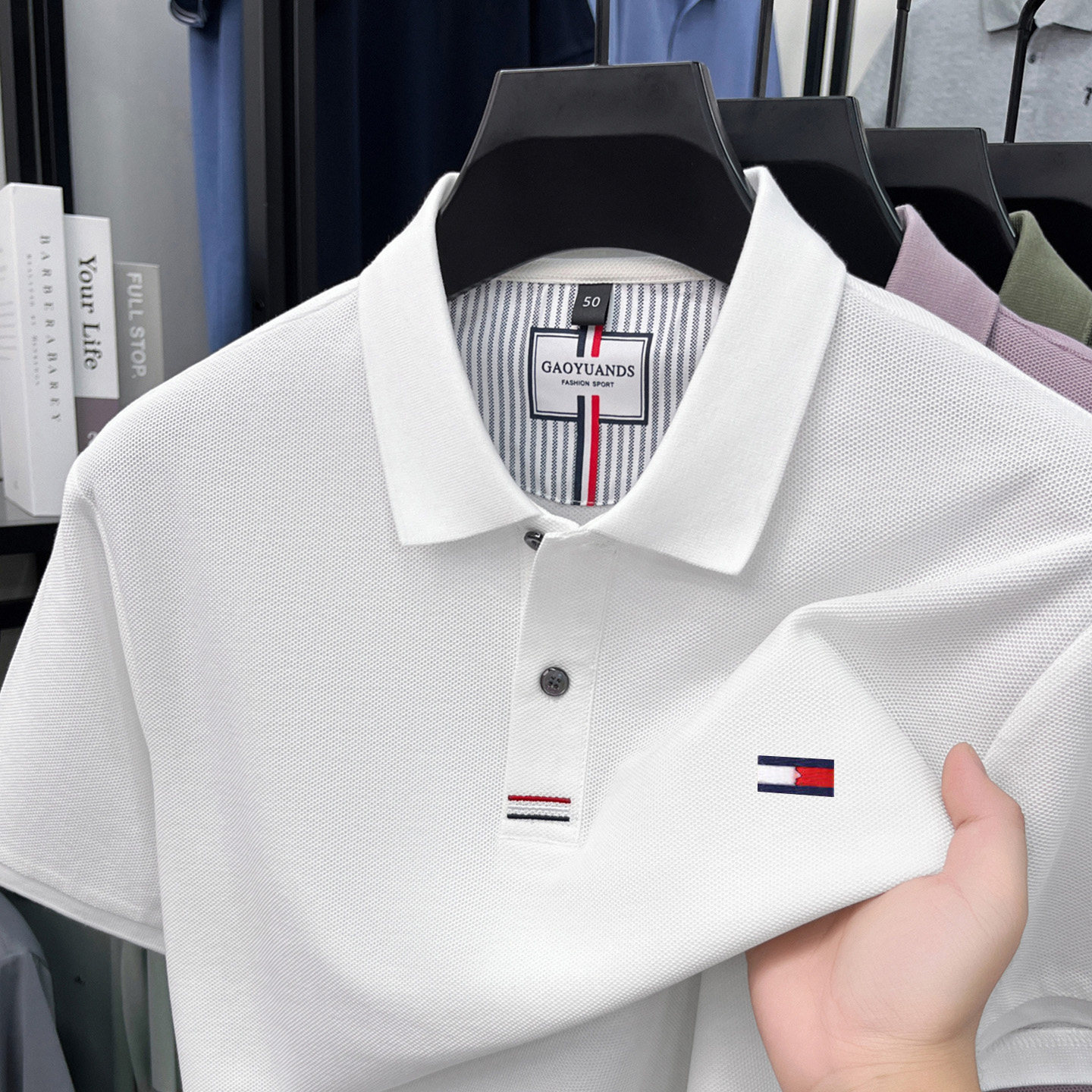 美国汤米纯色短袖翻领POLO衫男 经典款商务锈花T恤珠地棉男士上衣