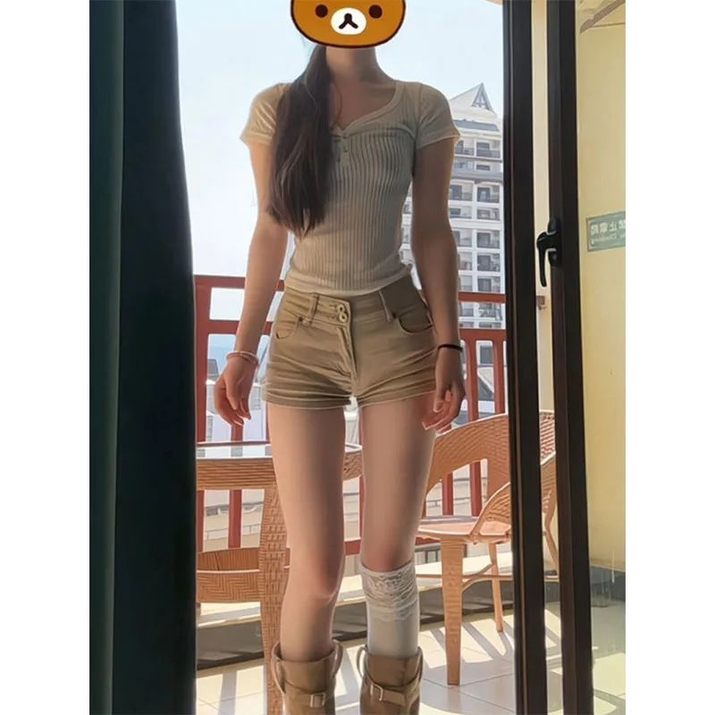 辣妹性感卡其色牛仔超短裤女夏季女安全裤