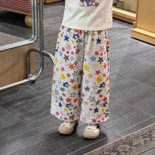 26春夏新款童装女童满印星星卫裤儿童韩版碎花阔腿裤棉布裤子长裤