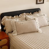 冬季 牛奶绒保暖枕套法式 蕾丝花边枕头套48x74cm纯色贴布绣枕芯罩