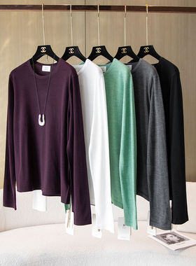 JCLP精纯系列！60支CHAO细美丽诺羊毛圆领针织衫薄款宽松打底上衣