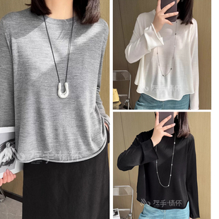 针织衫 纯色长袖 上衣 CHAO细美丽诺羊毛宽松A字下摆短款 小众设计感