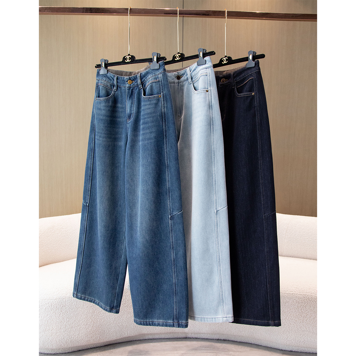 一条过冬！显瘦不挑人秋冬加厚加绒阔腿牛仔裤弯刀香蕉裤拖地长裤