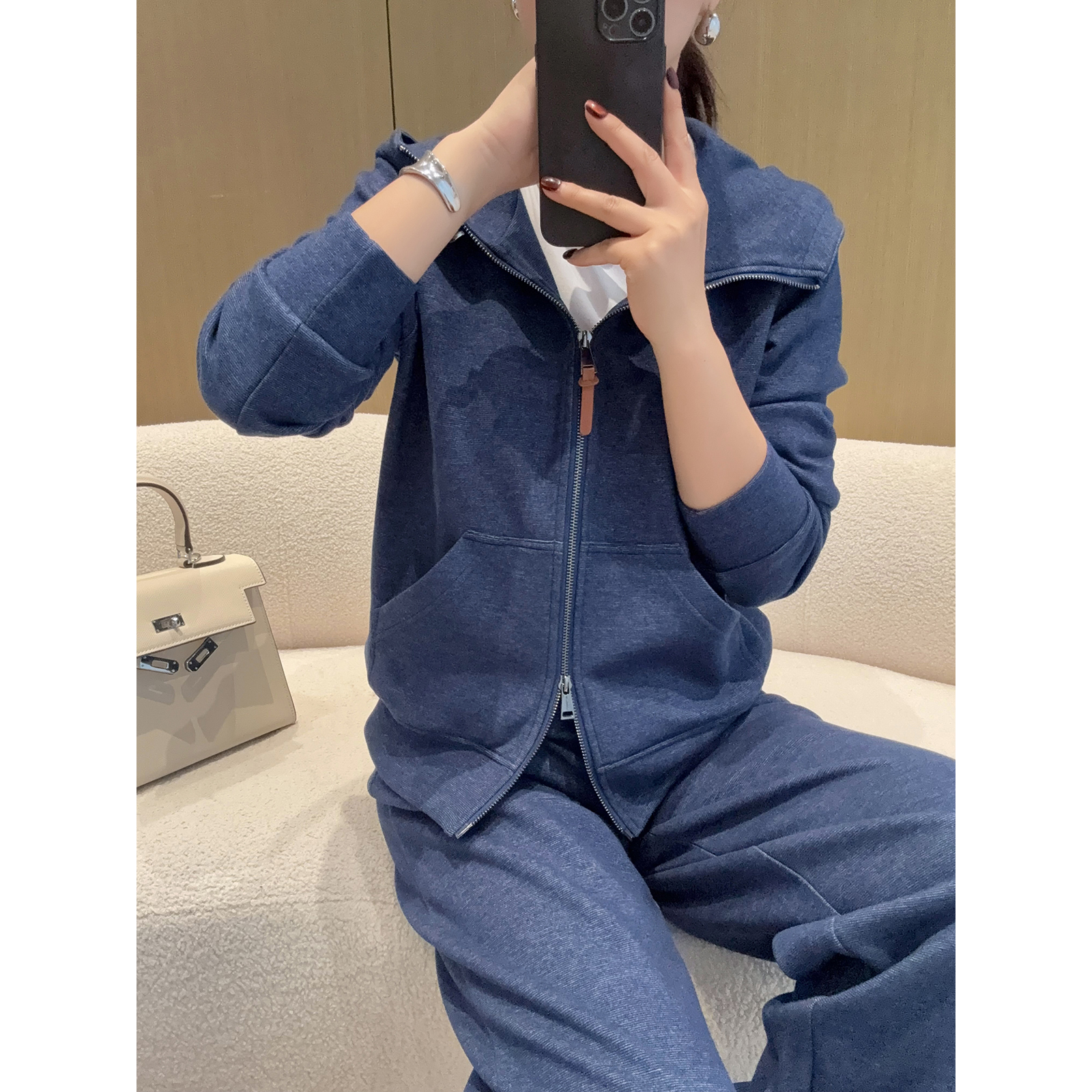 时髦又高级！天丝+羊毛双拉链连帽休闲卫衣+直筒阔腿裤时尚套装女