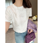 简约高品质 T恤叠穿上衣 22姆米重磅真丝拼棉山水暗纹提花国风短袖