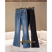 再现 25早秋高腰两粒扣土耳其修身 弹力加绒微喇牛仔裤 经典 长裤 女