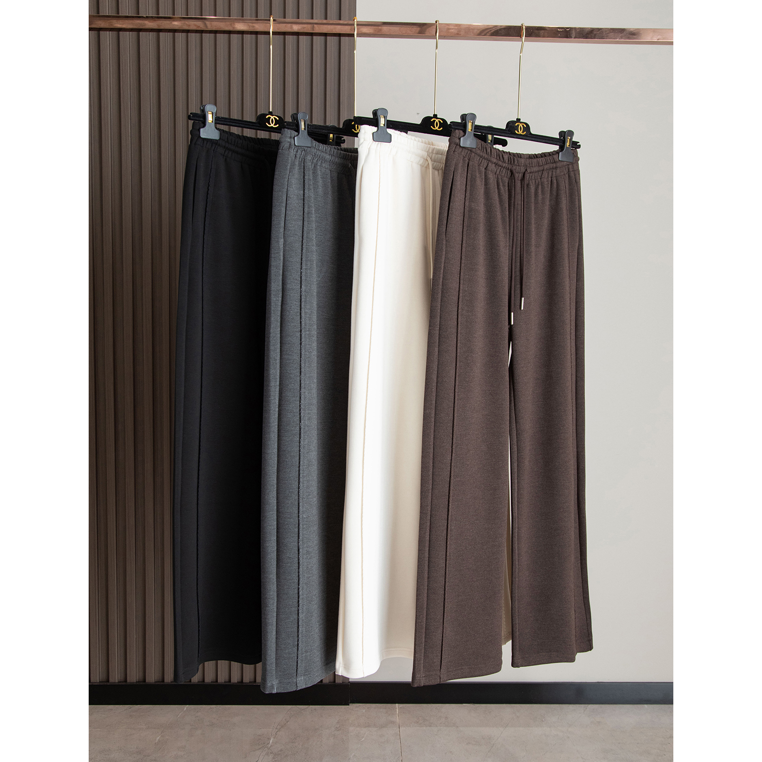 为舒适而生 Athflow风时髦百搭撞色松紧腰直筒阔腿裤纯色休闲长裤