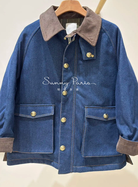 25秋冬新款SD时尚复古宽松拼接灯芯绒翻领牛仔外套上衣