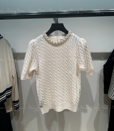 24春夏SD法式甜美珍珠领泡泡袖绵羊毛针织衫上衣3色SFPPU02147