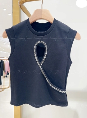 24春夏S@NDRO法式甜美爱心镶钻镂空圆领T恤吊带背心SFPTS01433