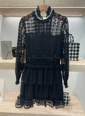 23秋冬S@NDRO法式优雅蕾丝镂空勾花荷叶边淑女连衣裙SFPRO03336