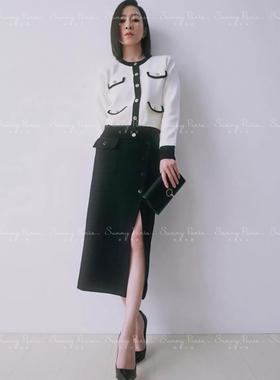 23秋冬S@ndro法式气质单排扣毛呢显瘦高腰包臀裙半身裙SFPJU00890