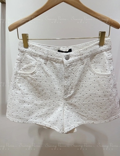 24春夏Mj*法式镶水钻微喇高腰全棉休闲牛仔裤短裤