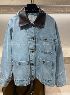 明星同款25春夏S@NDRO法式时尚大口袋皮革翻领牛仔外套SFPBL01080