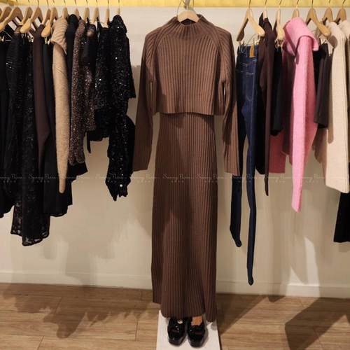 24秋冬M@JE法式纯羊毛两件式罗纹针织吊带连衣裙中长裙MFPRO03815