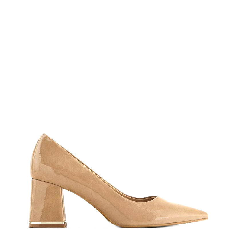 zara dtm新款淡米黄色漆皮奶油粗跟高尖头时尚百搭女性感中跟单鞋