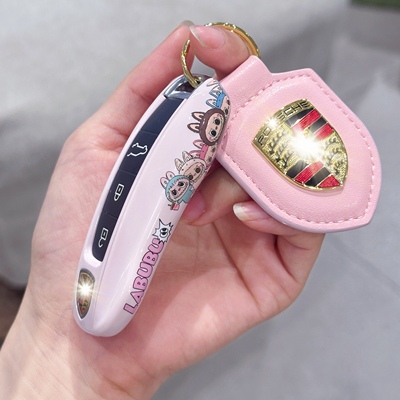保时捷macan718panamera911taycan卡宴卡通可爱钥匙壳改装扣女生