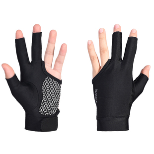 职业竞赛台球手套透气薄款左手斯诺克黑八个性三指露指桌球杆手套