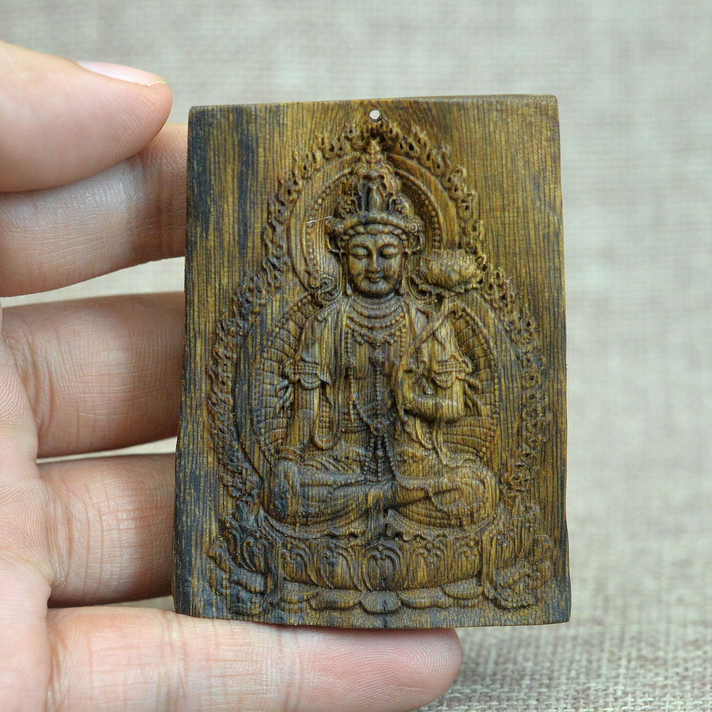 正华海南天然奇楠沉香淳化老料观音菩萨牌E文玩沉香牌挂件