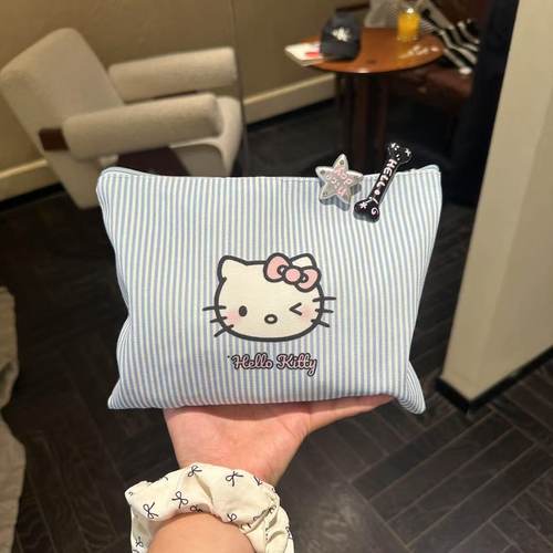 新款休闲条纹慵懒简约大容量手拿化妆包百搭卡通便携收纳耐用帆布