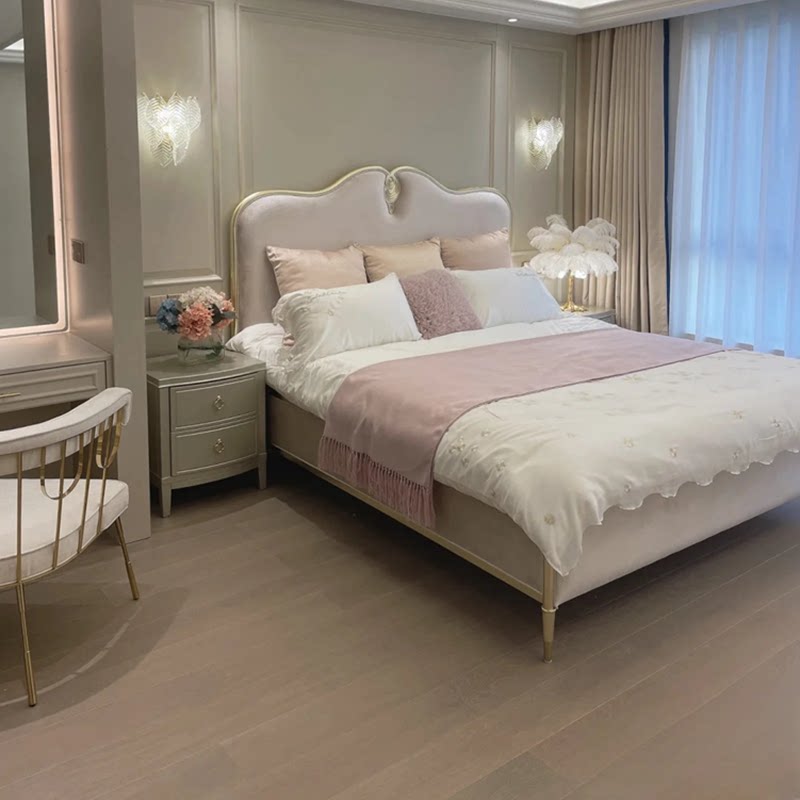 天使之眼床 美式轻奢实木床 现代简约 双人床布艺床 水晶绒公主床