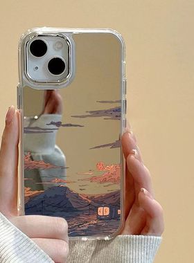 镜面晚霞适用三星s24ultra手机壳镜子s23+/s22高级s21fe简约note20/10新款a55a54a35a34防摔a33a25a24a23a15