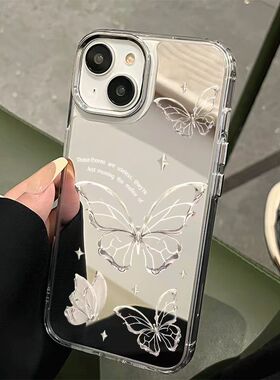 ins高级感蝴蝶适用三星s24ultra手机壳镜面s23fe创意s22+/s21个性镜子a15新款note20全包a55a54a53a35防摔a34
