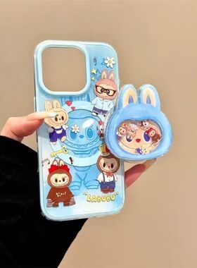 可爱蓝色布布头适用三星s25ultra手机壳硅胶s24fe新款s23+/s22创意s21小众a55a15a16卡通a54a34a35a56防摔a17