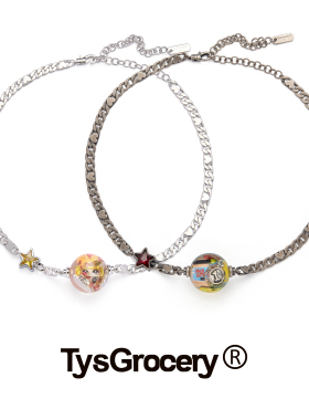 TysGrocery 25 漫画碎片琥珀球项链