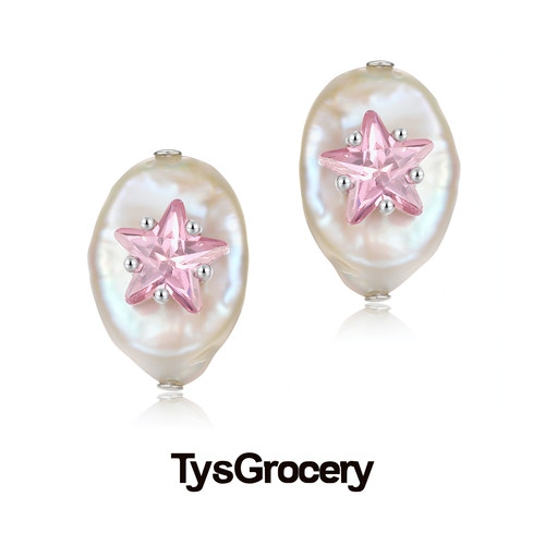 TysGrocery 22 Pray 2「淡彩椭圆」天然巴洛克椭圆珍珠耳钉