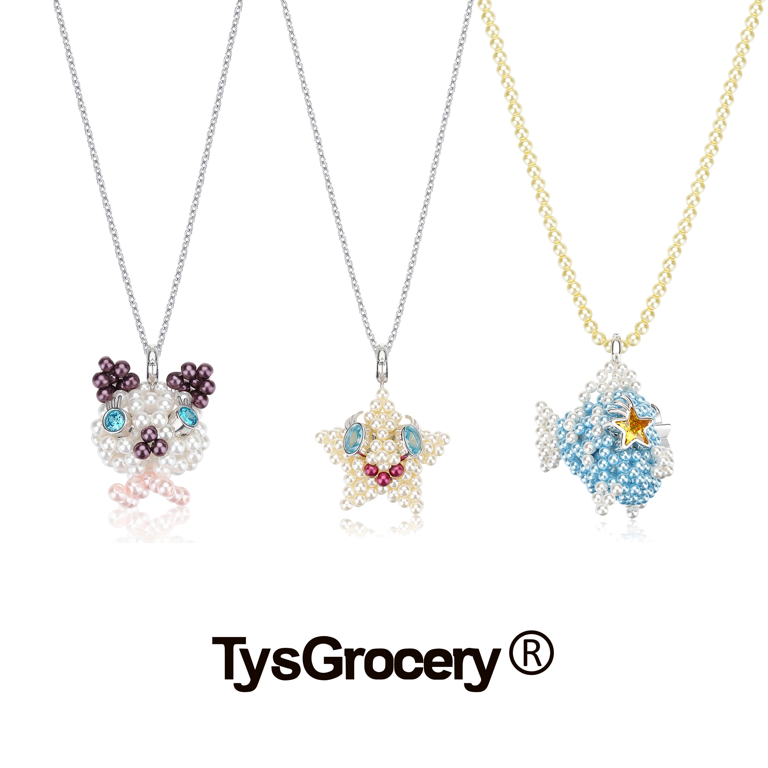 TysGrocery 25 宝石睫毛眼睛贝母串珠项链