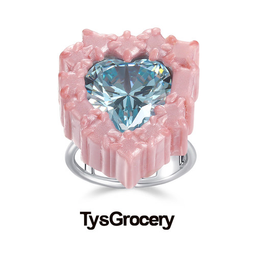 TysGrocery 22 Pray2撞色宝石环绕眼影闪粉树脂戒指 开口戒