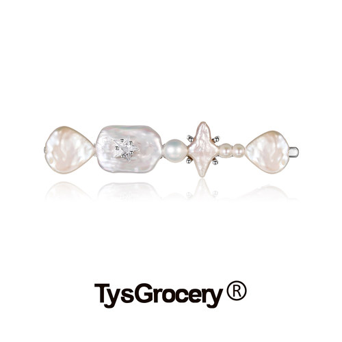 TysGrocery 22 Pray 2 淡彩色天然巴洛克珍珠塔发夹