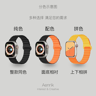 适用Apple苹果iWatch简约轻便快装快拆波浪硅胶磁吸腕带手表带