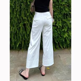 白色西装阔腿休闲裤子女夏季2025年新款小个子高腰遮跨直筒九分裤
