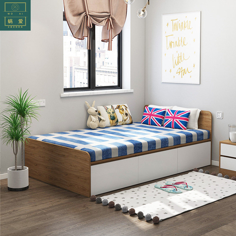 简约轻奢液压储物高箱床次卧单人床1.2米榻榻米小户型北欧箱体床