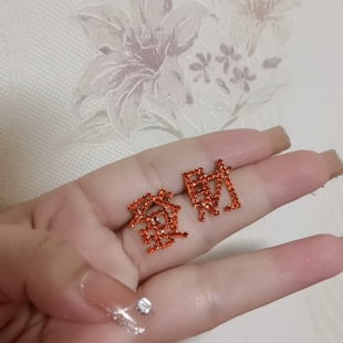 s925银针发财文字耳钉个性过年喜庆趣味耳饰夸张设计感耳环高级感